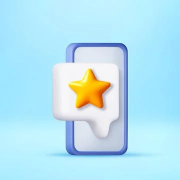 Smartphone with 3d golden star inside chat bubble 스톡 일러스트