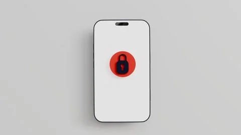 A smartphone with a 3D lock icon on the screen for themes of data protection, Stock Illustration