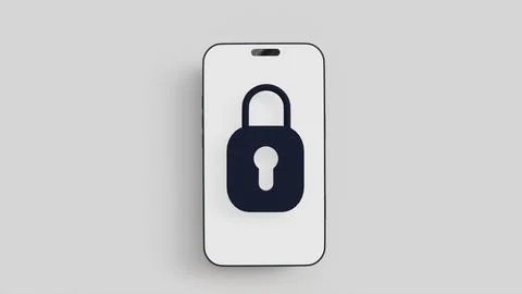 A smartphone with a 3D lock icon on the screen for themes of data protectio.. Stock Illustration