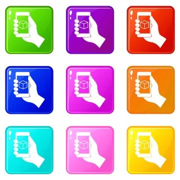 Smartphone with 3D model set 9 Stock Illustration