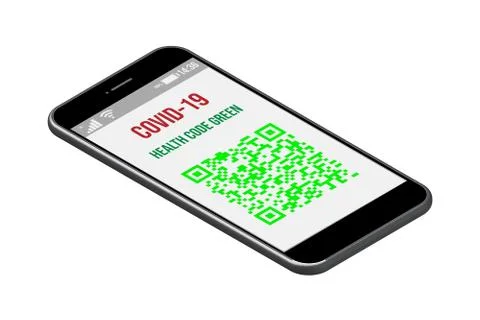 Smartphone 3D vector with Covid-19 health green QR Code イラスト素材