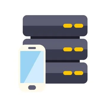 Smartphone accessing server data in cloud computing network Illustrazione stock