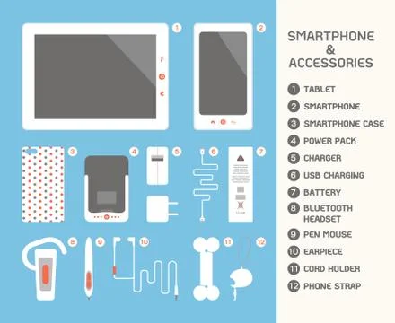 Smartphone &amp; accessories flat design Stock Illustration