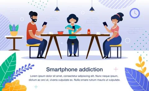 Smartphone Addiction Flat Vector Banner, Poster Stock Illustration