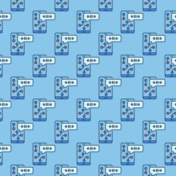 Smartphone with AI App vector Phone colored seamless pattern Stock Illustration