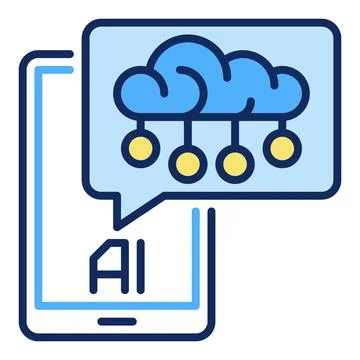 Smartphone with AI Cloud Speech Bubble vector Artificial Intelligence color.. Stock Illustration