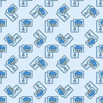 Smartphone with AI Cloud Speech Bubble vector Artificial Intelligence color.. 스톡 일러스트