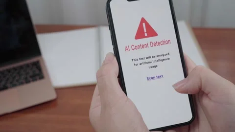 Smartphone AI Content Detection Alert Screen in User Hands Stock Footage 343973213