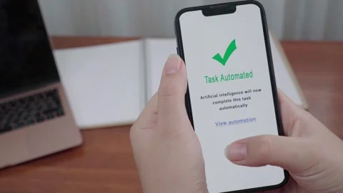 Smartphone Alert Showing Task Automated by Artificial Intelligence App Stock Footage 342669874