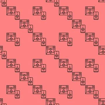 Smartphone and 3D Printer vector Online Printing linear seamless pattern Stock Illustration