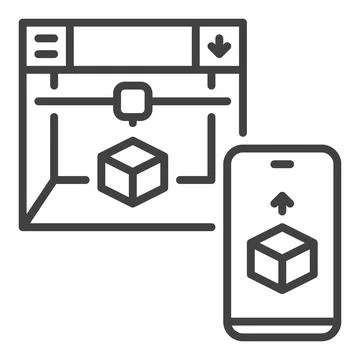 Smartphone and 3D Printer vector Online Printing linear icon or symbol Illustrazione stock