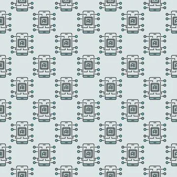 Smartphone and AI Chip vector New Mobile Technology colored seamless pattern Stock Illustration