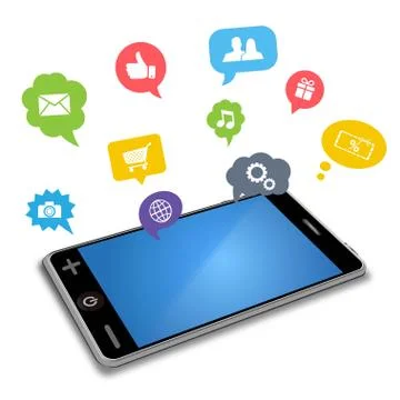 Smartphone and apps in speech bubbles Stock Illustration