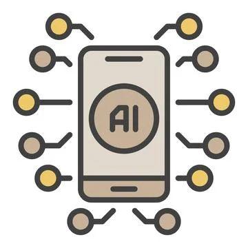 Smartphone and Artificial Intelligence vector AI in Mobile Device colored i.. Stock Illustration