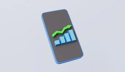 Smartphone and bar graph with arrow up, financial up, data analysis icon Stock Illustration