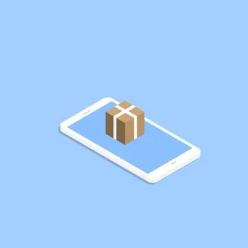Smartphone and a box. Delivery e-commerce. Vector illustration . Stock Illustration