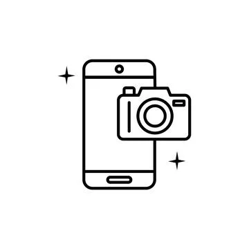 Smartphone and camera, linear icon. Editable stroke Stock Illustration