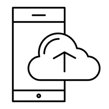 Smartphone and cloud computing thin line icon. Cloud with arrow up on smartphone Stock Illustration