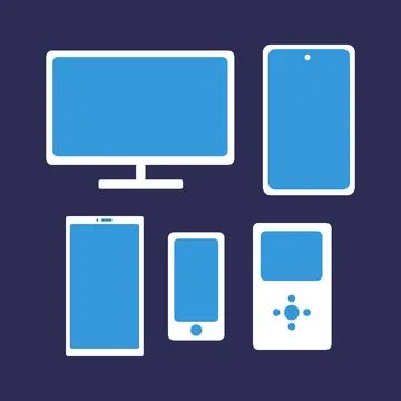 Smartphone and Computer Icons Set on Dark Background Stock Illustration