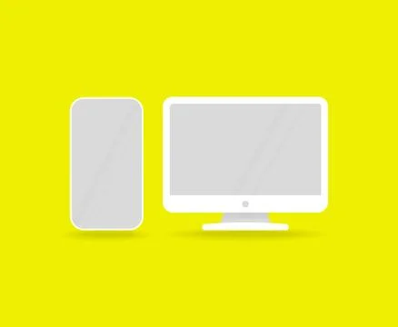 Smartphone and desktop computer mockup. Communication device concept. Vector  Stock Illustration