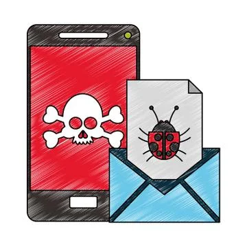 Smartphone and email with virus scribble Stock Illustration