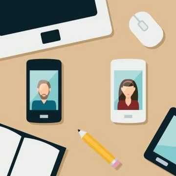 Smartphone and equipments on the table Stock Illustration