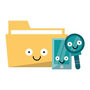 Smartphone and folder with magnifying glass vector illustration 库存插图