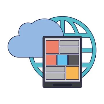 Smartphone and global cloud computing blue lines 库存插图