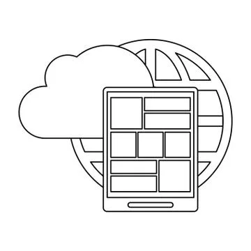 Smartphone and global cloud computing black and white Illustrazione stock