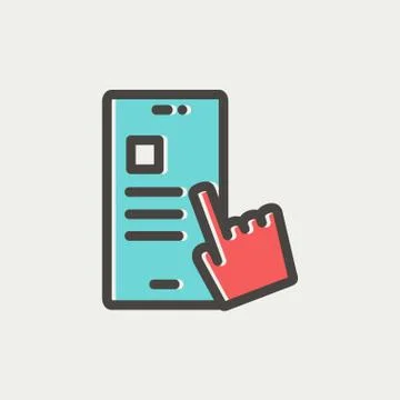Smartphone and hand checking of work task schedule thin line icon Illustrazione stock