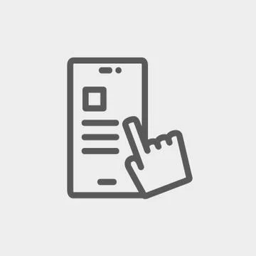 Smartphone and hand checking of work task schedule thin line icon Illustrazione stock