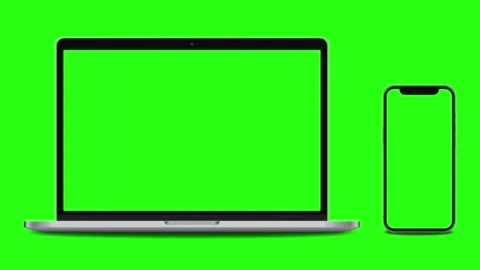 Smartphone and Laptop Slide Into Camera Frame Animation Green Screen 스톡 동영상 303111143