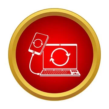 Smartphone and laptop syncing data process icon Stockillustratie