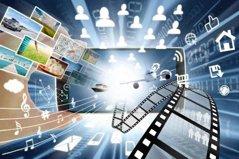 Smartphone and multimedia sharing concept 스톡 일러스트