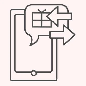 Smartphone and parcel thin line icon. Shipping management mobile app dialog box Illustrazione stock