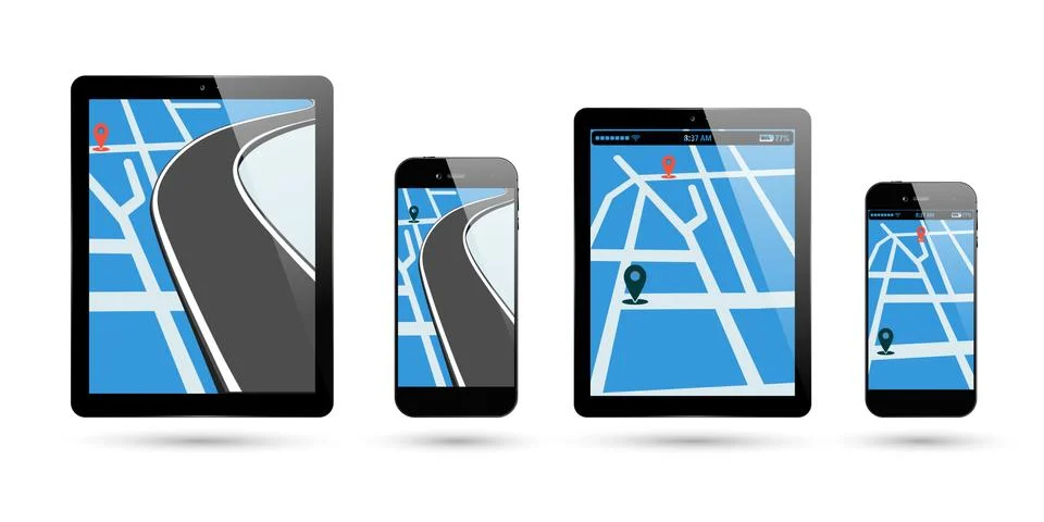 Smartphone and PC tablet map location Stock Illustration