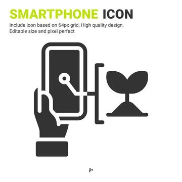Smartphone and plant icon vector with glyph style isolated on white background Stock Illustration