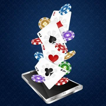 Smartphone and playing cards with chips Illustrazione stock
