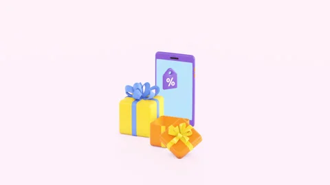 Smartphone and present box pops up animation, 3d render. prizes, bonus or reward Stock Footage 246486913