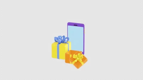 Smartphone and present box pops up animation, 3d render. prizes, bonus or reward Stock Footage 246486990