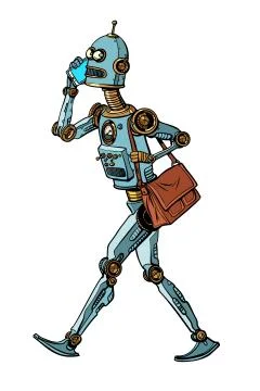 Smartphone and robot, new technology. artificial intelligence sc Stock Illustration