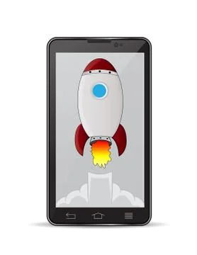 Smartphone and rocket launch Stock Illustration