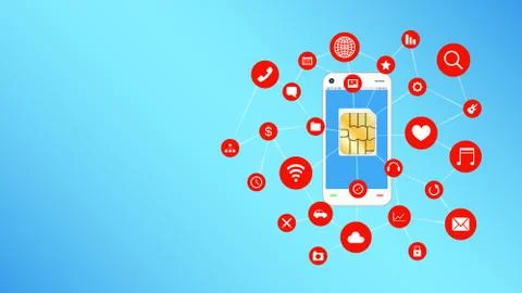 Smartphone and sim card with apps icon floating Stock Illustration