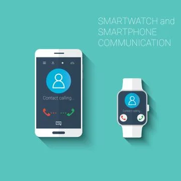 Smartphone and smartwatch calling user interface icons kit. Wearable technology Stock Illustration