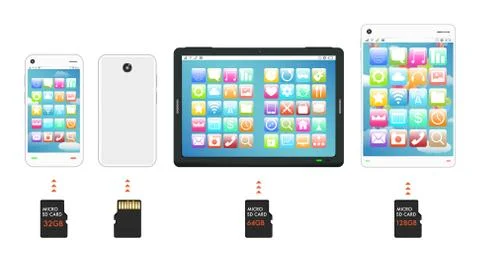 Smartphone and tablet with Micro SD memory card Stock Illustration