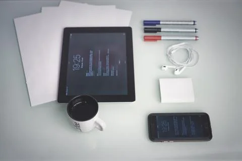 Smartphone and  tablet on a table concept for  Web site Stock Photos