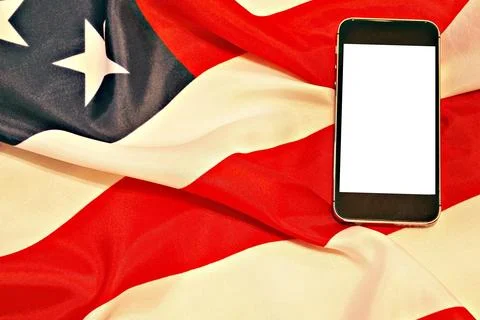Smartphone and Us flag. Stock Photos