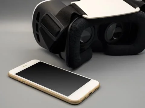Smartphone and virtual reality headset (VR Box) Stock Photos