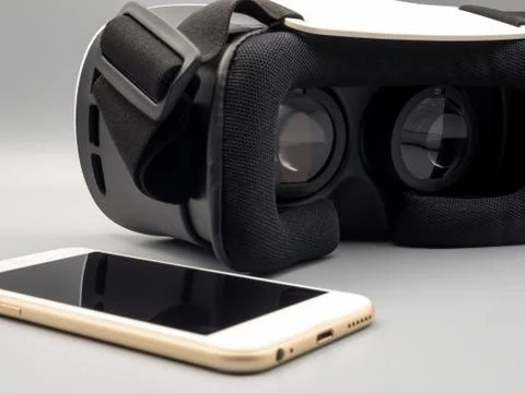 Smartphone and virtual reality headset (VR Box) Stock Photos