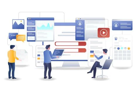 Smartphone and web application testing team Illustrazione stock